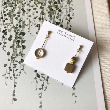 黃銅耳環_不對稱(可改夾)