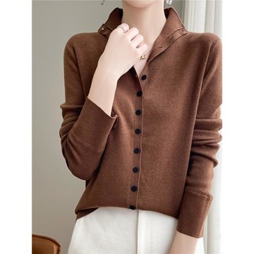 早秋精紡超細羊毛開衫女半高領針織毛衣外套薄款修身外搭羊毛衫潮