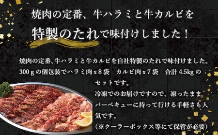 牛焼肉味付けセット約4.5kg 焼肉用牛肉 やきにく 焼き肉 牛肉 国産牛肉 牛焼肉 味付焼肉 焼肉 人気 大人気  人気焼肉 人気牛肉 大人気焼肉 大人気牛肉 ハラミ カルビ 福岡県 特産 EZ011