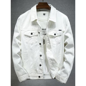 春秋白色牛仔外套男夾克上衣休閑潮流情侶外套工裝牛仔衣日系潮牌