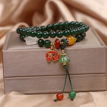 民族風綠瑪瑙串珠手鏈女手串原創設計大象蓮蓬吊墜手環送閨蜜禮物