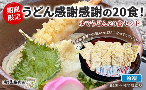 うどん 感謝感謝の20食！ 期間限定 ！ 冷凍 ゆでうどん 20食セット! 家族皆様でお腹いっぱいになってください！