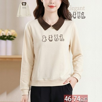 假兩件動物刺繡撞色上衣 L-4XL【036535X】【現+預】☆流行前線☆