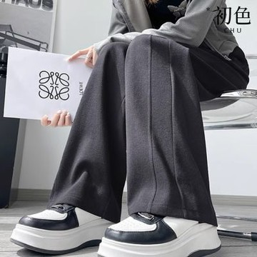 初色 垂感抽繩高腰直筒運動褲長褲-共兩款五色-37214(M-3XL可選)