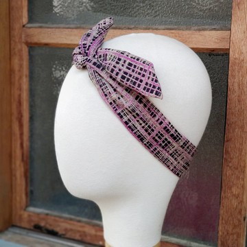 小牛村 手工髮飾 鋁線髮帶 輕薄百搭 簡約格紋【黑紫錯格】