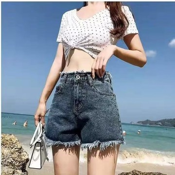 高腰牛仔短褲女學生夏裝毛邊闊腿大碼胖mm網紅寬鬆韓版a字熱褲子