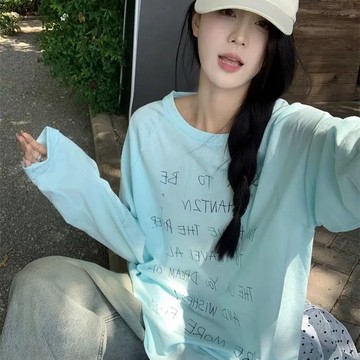 夏季必備🌞 韓系字母印花薄款微透防曬長袖T恤2025春夏新款寬鬆中長款上衣ins