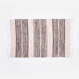 艾禮思手工編織棉質玄關墊50x80cm 條紋花黑