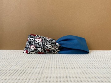 雙拼髮帶 / 黑波浪喵喵 - 藍