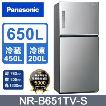 Panasonic國際牌無邊框鋼板650公升雙門冰箱NR-B651TV-S(晶漾銀