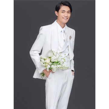 影樓拍照男士服裝西服套裝主題婚紗照男裝攝影禮服白色三件套西裝