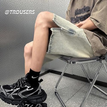 美式復古牛仔褲短褲男夏季薄款潮牌寬松直筒休閑情侶高街五分褲子