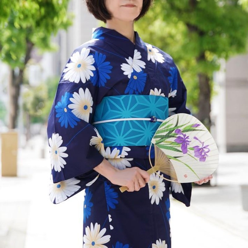 浴衣花柄マーガレット紺色白色白抜き着物浴衣ネイビーホワイト紺地ゆかた女物女性単衣 浴衣花柄マーガレット紺色白色白抜き着物浴衣ネイビーホワイト