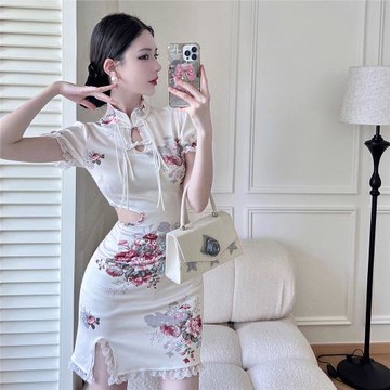 女裝名媛露腰連衣裙夏季改良旗袍