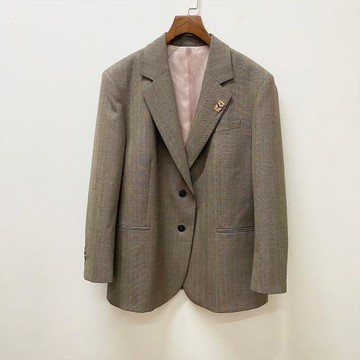 IULV 2025秋冬季新款氣質復古純色人字紋徽章羊毛西服套裝