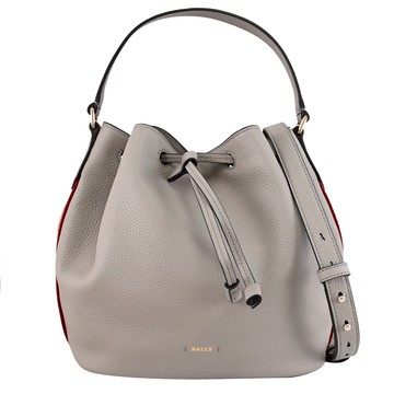 BALLY 6240561 BLYSS 燙金LOGO經典織帶兩用水桶包.灰