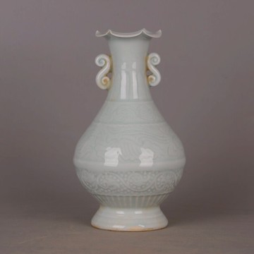 宋 湖田窯影青花口雙耳瓶 仿出土雕刻做舊瓷器古玩古董家居收藏品