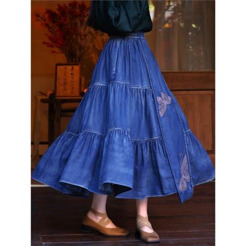 2025秋季新款蝴蝶刺繡民族風馬面裙復古顯瘦半身裙優雅蛋糕裙長裙