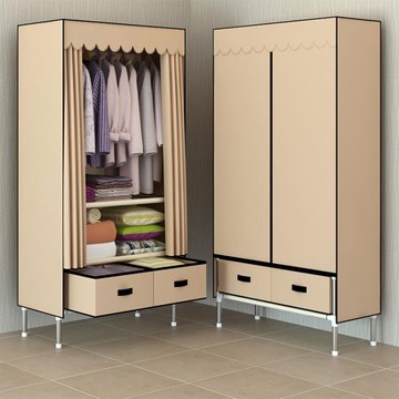 【現貨】衣櫃 簡易衣櫃家用臥室鋼管加厚布藝宿舍單人小號帶抽屜出租房用布櫃子