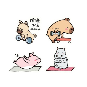 運動動物系列 防水裝飾貼紙-重訓小狗/重訓水豚/瑜珈小豬/瑜珈河馬