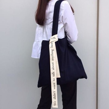 布本同色自制   ins韓風unfold新款織帶字母印花單肩帆布包購物袋
