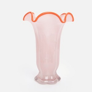 奧可利花朵玻璃花器29cm 粉紅橘邊
