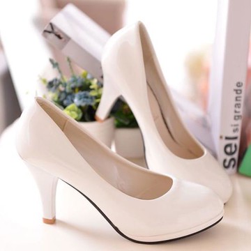2025夏歐美新款時尚正裝女鞋 細跟圓頭職業ol單鞋黑色高跟鞋 白鞋