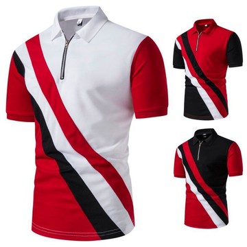 夏新款男士百搭短袖T恤 拼接拉鏈休閑短袖T恤polo衫