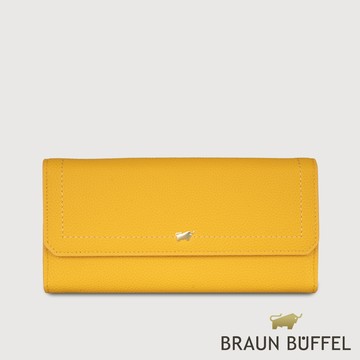 【BRAUN BUFFEL 德國小金牛】台灣總代理 珍妮絲 14卡兩折長夾-向日葵黃/BF840-621-SF