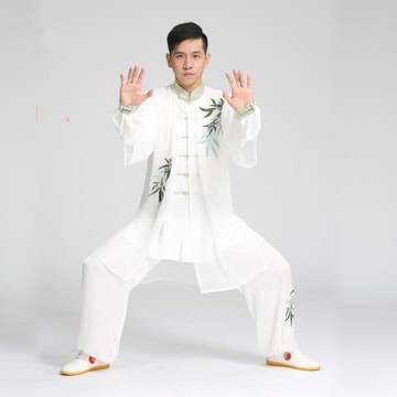 男女款繡花刺繡富貴竹墨竹太極服男武術服練功服表演服披紗春夏秋