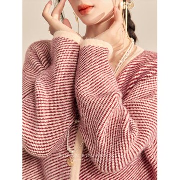 2025春外套女2025新款春秋季紅色條紋法式復古小香風輕奢針織開衫