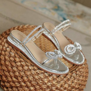 坡跟涼鞋2025年新款女夏季軟底水鉆粗跟粗跟羅馬鞋仙女風兩穿百搭