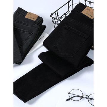 黑色牛仔褲女2025夏季新款加長高腰彈力顯瘦修身小腳緊身鉛筆褲子