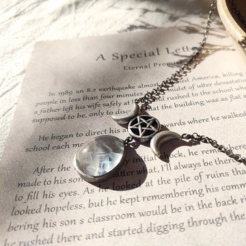 三相女神II 925銀重工藍針水晶雙面復古項鍊 獨家手工製作