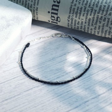 純銀手鍊．蠟繩．簡約雙層｜客製刻字