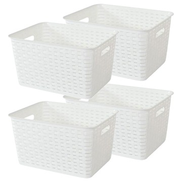 仿編織收納籃 優雅美觀有質感 簍空式設計 透氣不易發霉 省力圓弧把手  40.5 x 29 x 22cm  白色  4個