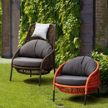 陽台單人沙發 柯爾雙色塑藤 手工編織 超厚靠枕 戶外休閒沙發椅