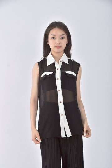 (S) 質感無袖黑色上衣