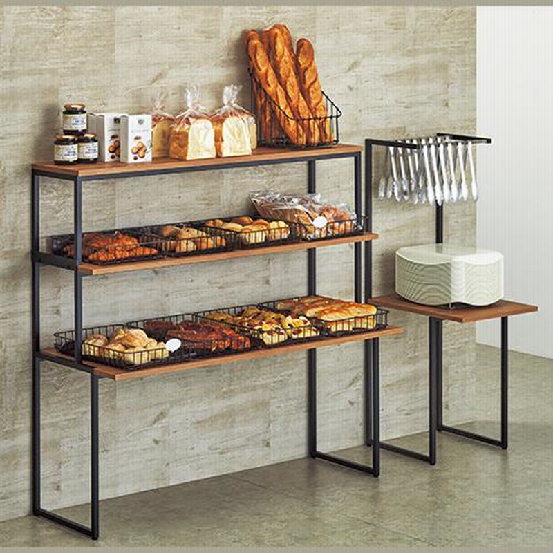 値下げ【中古品】シンプルセルフスタンド　パン屋　トング・トレー 台 収納 飾り棚 値下げ【中古品】シンプルセルフスタンドパン屋トング・トレー