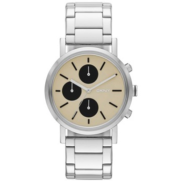 DKNY 搶眼定番都會三眼時尚腕錶-卡其x銀-NY2156-38mm