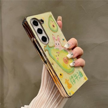 熱瓜適用于三星GalaxyZFold7/6/5/4/3手機殼折疊屏保護套電鍍富得流油牛油果兔金邊高檔折疊殼高級感潮全包套