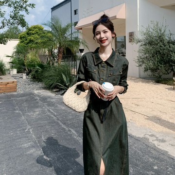 現貨+預購 牛仔洋裝連身裙大尺碼長裙連衣裙A字裙休閒大碼女裝-時尚復古水洗修身女裙子74ga33【獨家進口】【米蘭精品】