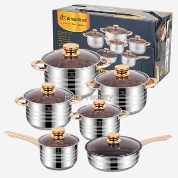 復底加厚EB不銹鋼12件套裝鍋pot單柄煎鍋套鍋烹飪鍋kitchenware