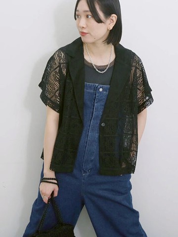 典雅花卉圖案蕾絲透膚單釦夾克/襯衫(0F000773910) - Samansa Mos2 blue