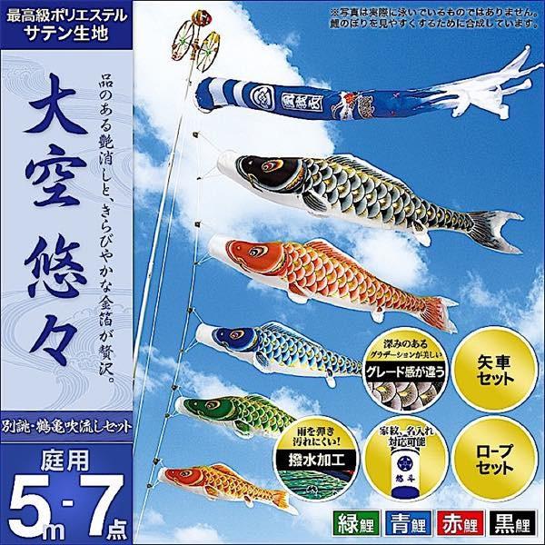 鯉のぼり 庭園用 村上 鯉幟 家紋入れ・名前入れ可能 「大空悠々5m7点セット」