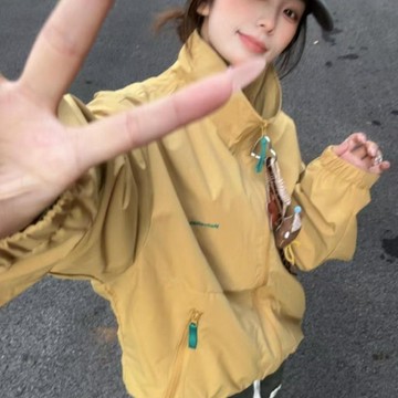 【砂糖夢境】美式復古黃色立領衝鋒衣外套女2025秋季新款韓版寬鬆學生百搭夾克