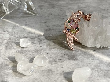 【玄鳳鸚鵡。鎖骨鏈】葡萄石、粉碧璽、橄欖石|鈦鋼鍍玫瑰金