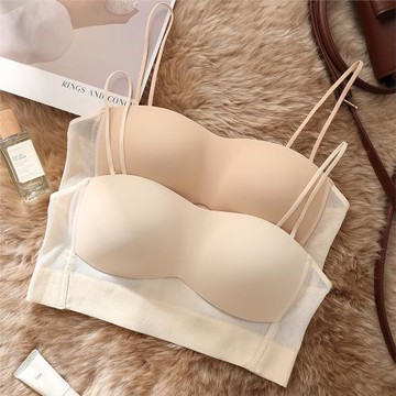日本無痕內衣女薄款細肩帶抹胸大胸顯小無鋼圈吊帶運動透氣文胸罩