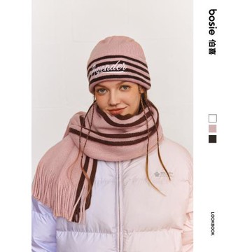 bosie冬季新款圍巾情侶美式復古風撞色條紋保暖圍巾時尚流蘇披肩