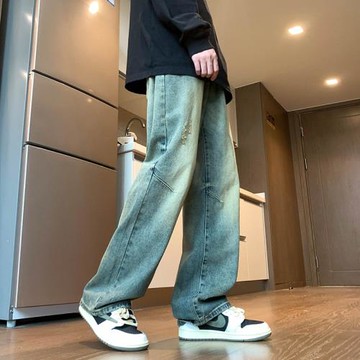 牛仔褲男2024新款潮流直筒褲春秋美式高街寬松闊腿褲vibe褲子男款